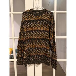 Bachrach Mens Sweater Made In Italy Multicolor Knit Crewneck Vintage Textured